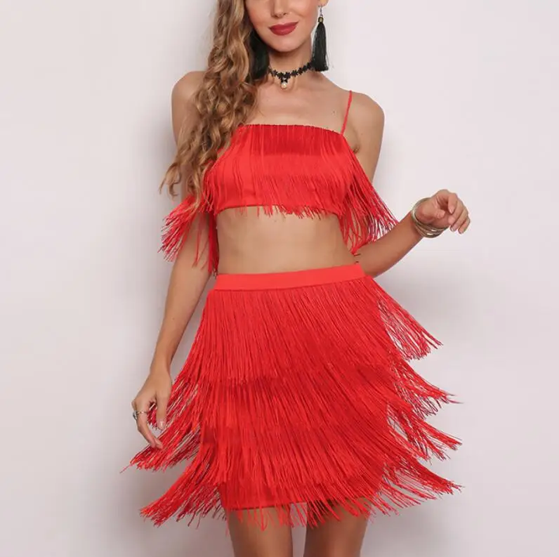 Women sexy club tassel short crop top women tops skirt summer 2 piece set for female two pieces skirts white | Женская одежда