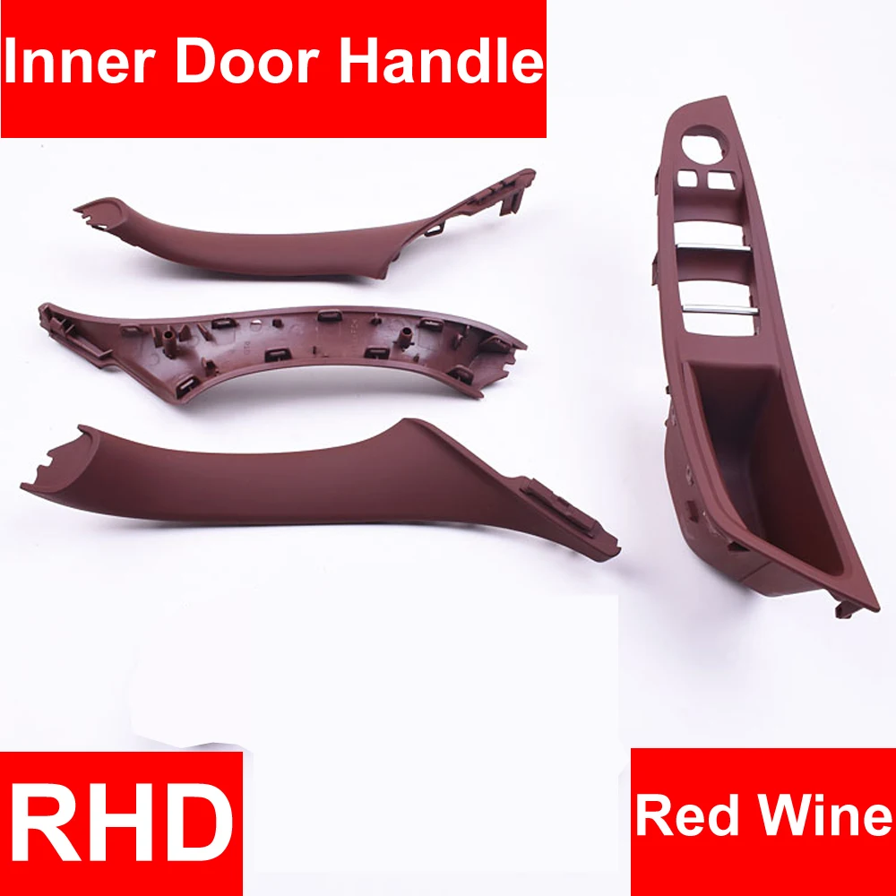 4PCS Right Hand Drive RHD For BMW 5 series F10 F11 520 525 Red Wine Car Interior Door Handle Inner Panel Pull Trim Cover Armrest