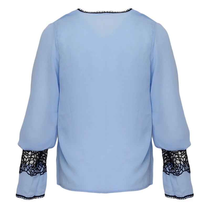 Шифоновая Блузка новые женские топы модные кружевные рубашки с длинным рукавом и