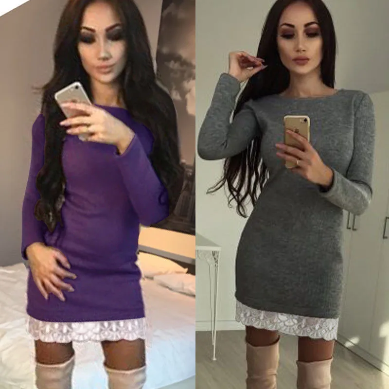 Элегантное женское платье 2018 осеннее с аппликацией и контрастным длинным