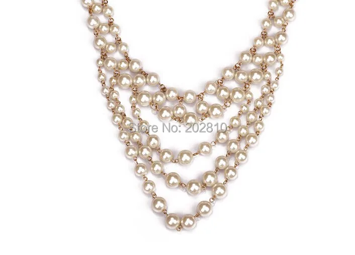 Ожерелье с жемчугом для девочек 5 слоев золотистое колье длиной 50 см Модная