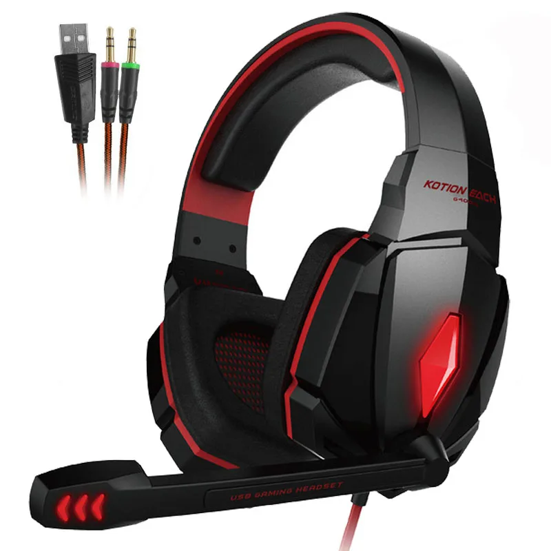 KOTION каждая игровая гарнитура Casque глубокий бас игровые стереонаушники с микрофоном светодиодный свет для PS4 ноутбука PC Gamer - Цвет: G4000 Red