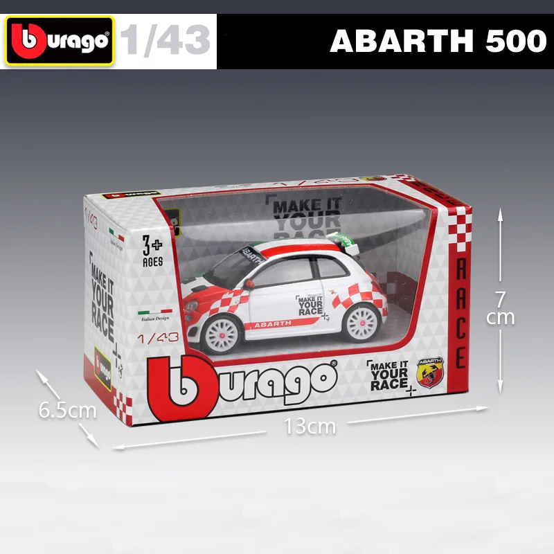BBurago 1:43 автомобиль Abarth Fiat 500 Assetto Corse Супер гоночный литья под давлением образовательная Коллекция Модель для детей подарки с коробкой