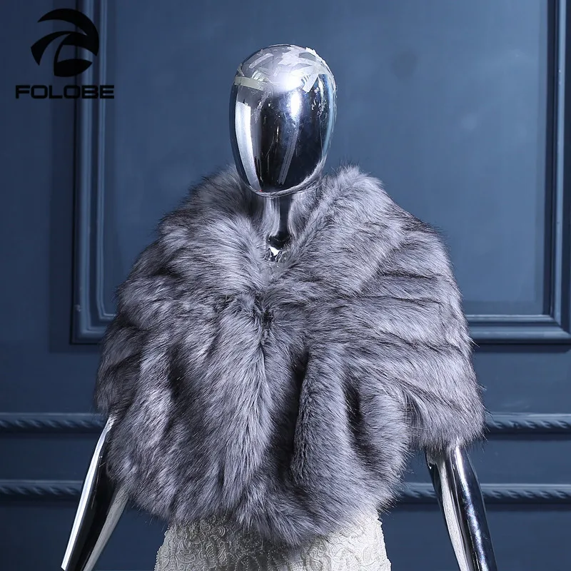 FOLOBE Fashion Grey Faux Fur Wedding Cape Warm Female Wraps Shawl For Evening Party Prom Women Winter Shawls |