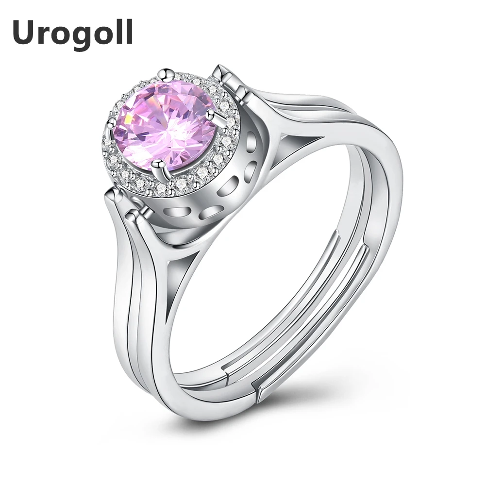 

Fashion 925 Sterling Silver Ring for Women Round Pink /White Zircon Two Color Rotatable Switchable Engagement Wedding Rings
