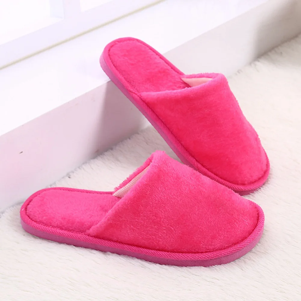 

Women Men Indoor Slippers Warm Plush Couple Home Slipper Anti-Slip Autumn Winter Shoes Candy Color House Floor Slides Slippers