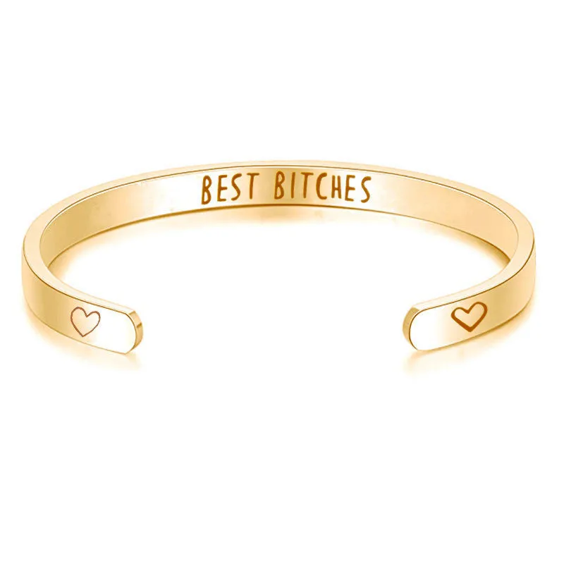 Gold 18 видов стилей "комплект брелков best Bitches" Нержавеющая сталь Выгравированная позитивная вдохновляющая Цитата манжета браслет с мантрой браслет для женщин мужские ювелирные изделия - Окраска металла: Gold