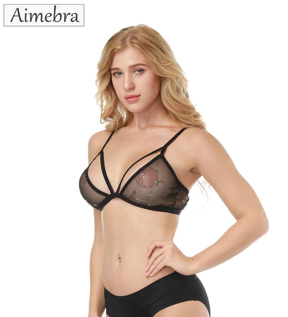 Aimebra новое поступление черный вышивать Красивая спинки Кружева bralette подкладки