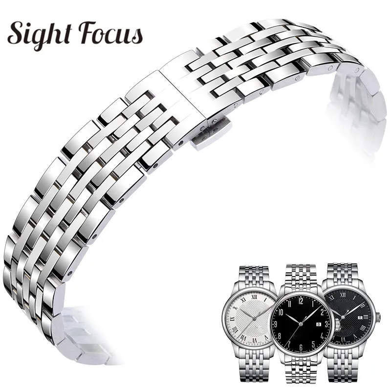 19 мм изогнутый концевой ремешок для часов Tissot T41 T006 Lelocle из нержавеющей стали, металлические браслеты, ремешок для часов с застежкой-бабочкой, мужской ремень - Цвет ремешка: Silver