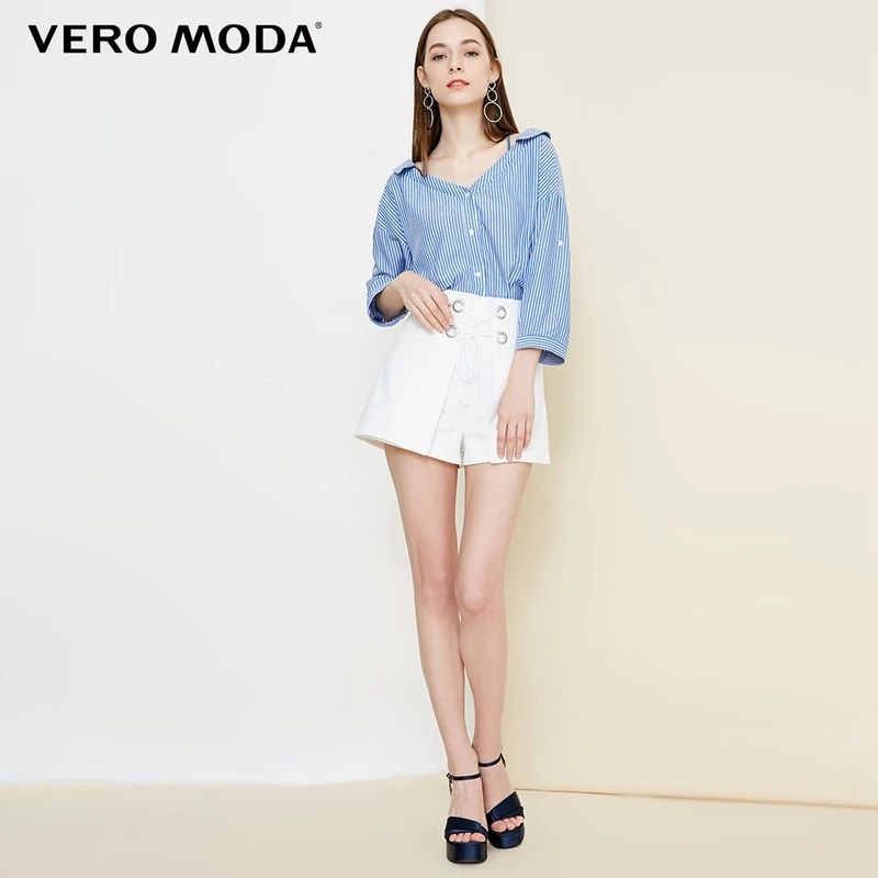 Vero Moda женская рубашка со шнуровкой и воротником в полоску с рукавами 3/4 | 318331525
