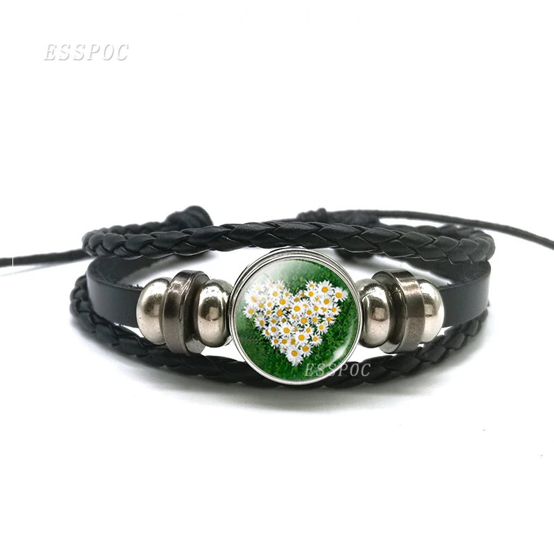 Lucky Fashion Clover Shamrock стеклянный кабошон кнопки многослойный кожаный браслет ручная