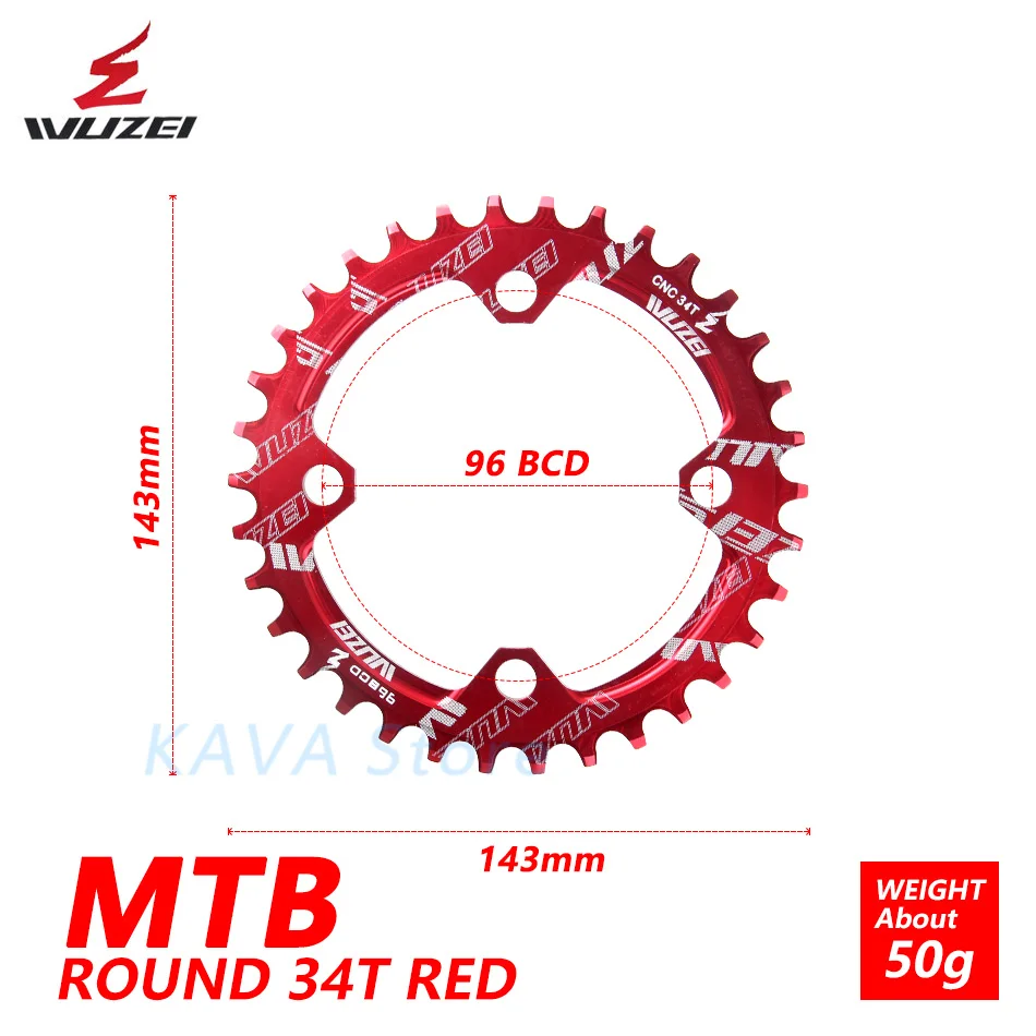 Round Red 34T Wuzei 96BCD Круглый/Овальный 32/34/36/38T MTB горный велосипед велосипедная Звездочка для shimano ALIVIO M672 M782 M4000 M4050 GX рукоятки - Цвет: Round Red 34T