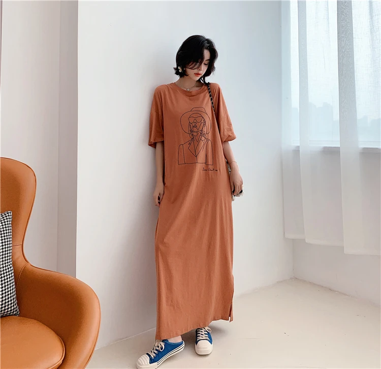 Fashion Cartoon Print Plus Size Summer Dress Cotton Casual O-Neck T-shirt Batwing Sleeve Women Dress Tops Vestidos De Fiesta