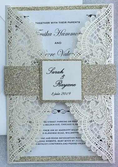 Customize printed Элегантные, цвета слоновой кости, лазерная резка, для свадьбы Пригласительные открытки для вечернки с лентой, индивидуальные приглашения на свадьбу карты, 100 шт, экспресс - Цвет: Customize printed