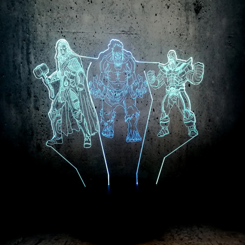 3D Illusion Dual Color Lamp Thor The Hulk and Thanos Night Light Children Teenager bedroom desk decor movie fans super | Освещение