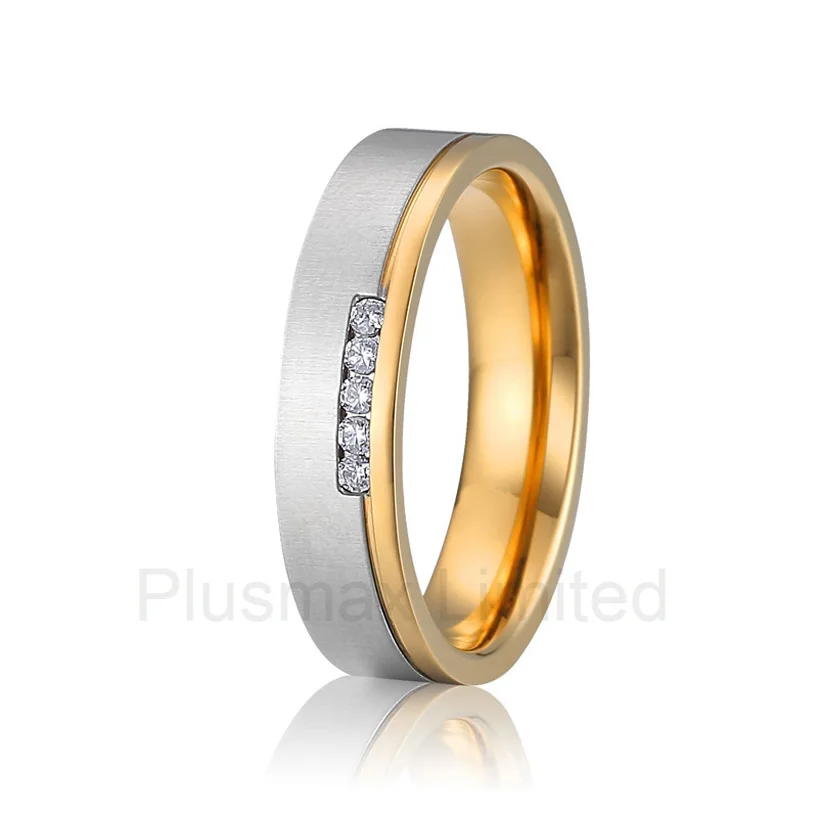 

anel feminino ouro gold color two color Europe style custom titanium promise wedding rings band women