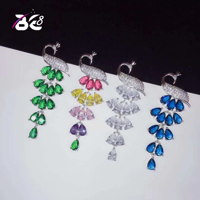 

Be 8 2018 Fashion Designer Brand Jewelry Colorful Cubic Zirconia Paved Drop Earrings for Women Birthday Gift Oorbellen E731