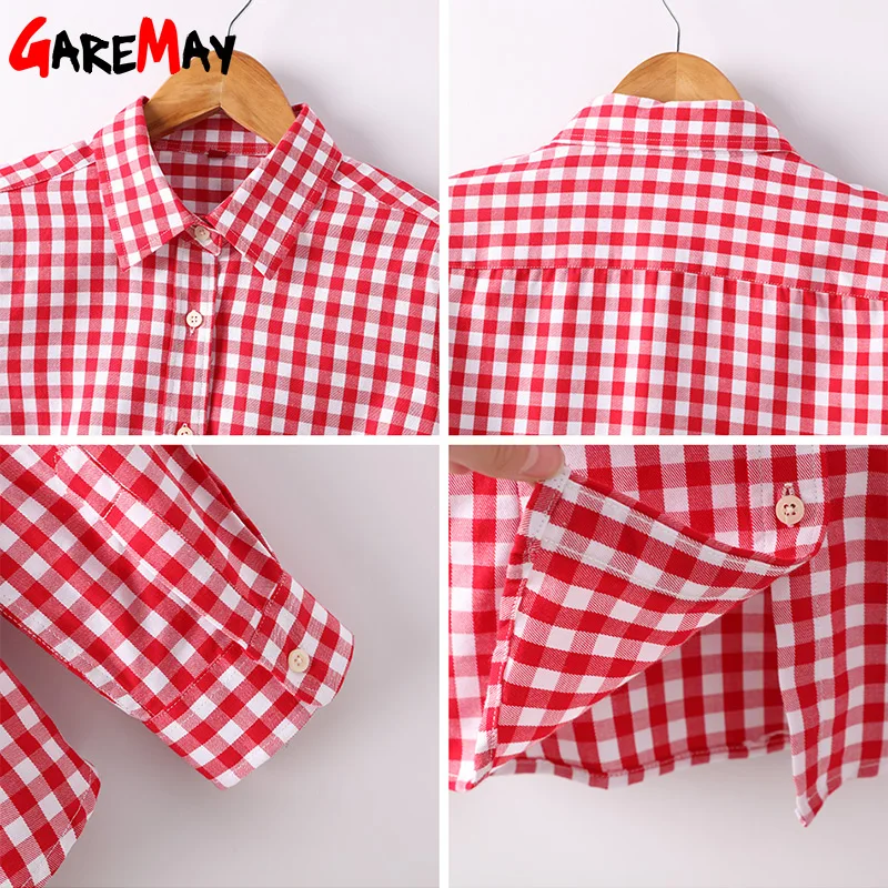 Garemay Women Shirts Feminine Blouses Cotton Plaid Shirt Long Sleeve Womens Tops And Spring 2020 Clothes Chemise | Женская одежда