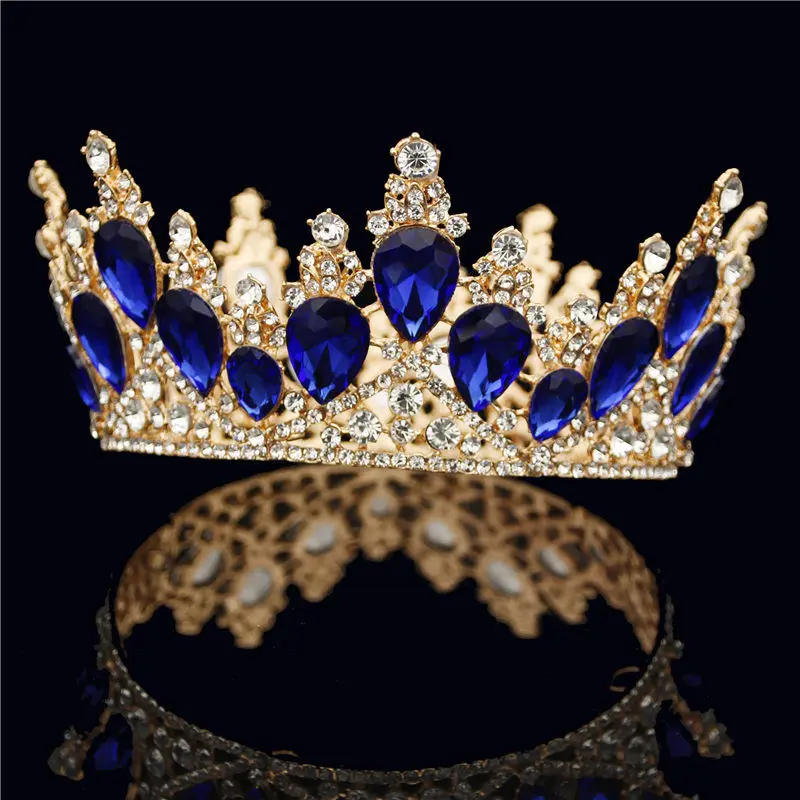 

Великолепная Хрустальная Золотая тиара Корона для короля королевы круглая диадема головной убор невесты Выпускной Свадьба украшения для волос украшения для головы
