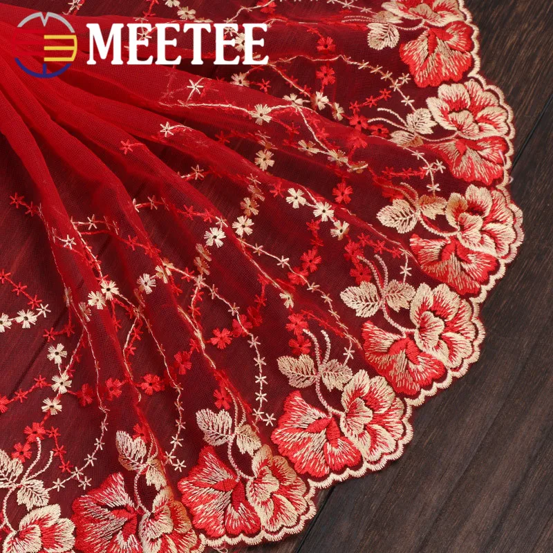 2018 MEETEE 5 ярдов новый Чистая Пряжа молоко кружева золота шелка красный сетки цветы