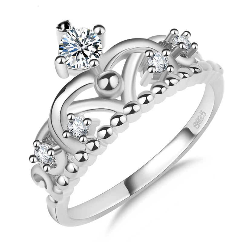 

High Quality New Fashion Retro Silver color Crown Rings for Women Elegant CZ Crystal Party Engagement Ring Jewelry