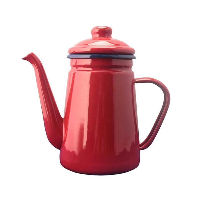 Red 1.1L высокое качество эмаль Кофе горшок Cafetera залить капельного чайник бариста молока кувшин для воды чайник для газовая, индукционная плита - Цвет: Red