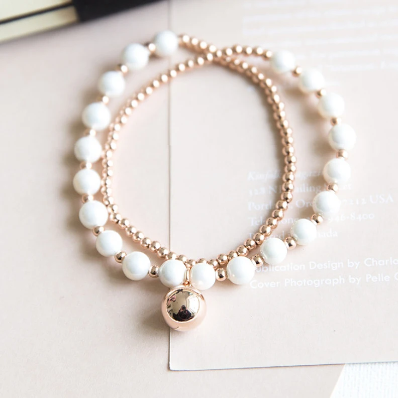 Двухслойные жемчужные браслеты металлический жемчужный браслет ювелирные