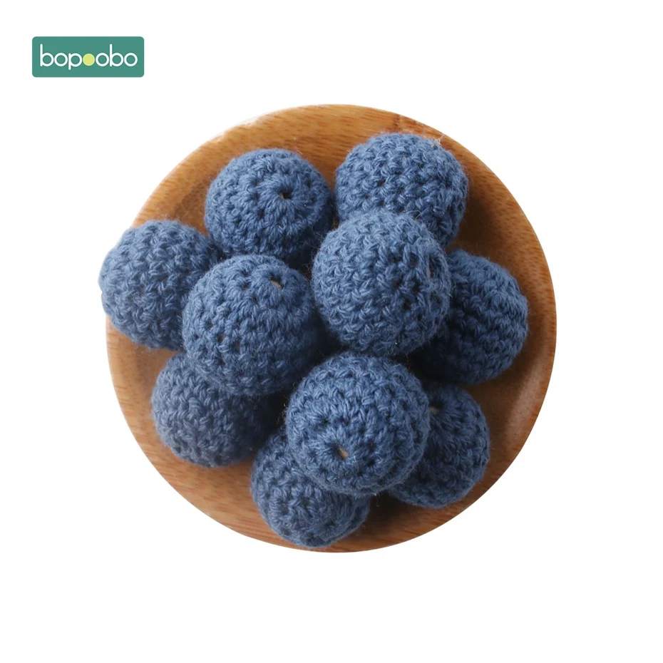 Navy Blue Crochet Bopoobo, 50 шт., 20 мм, натуральные деревянные бусины для вязания крючком, украшение внутри, деревянные бусины для прорезывания зубов, деревянные игрушки, бусины для прорезывания зубов - Цвет: Navy Blue Crochet