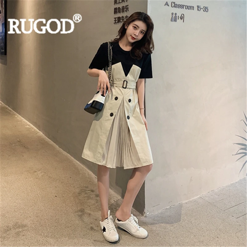 Женское Платье До Колена RUGOD однотонное лоскутное платье трапециевидной формы с