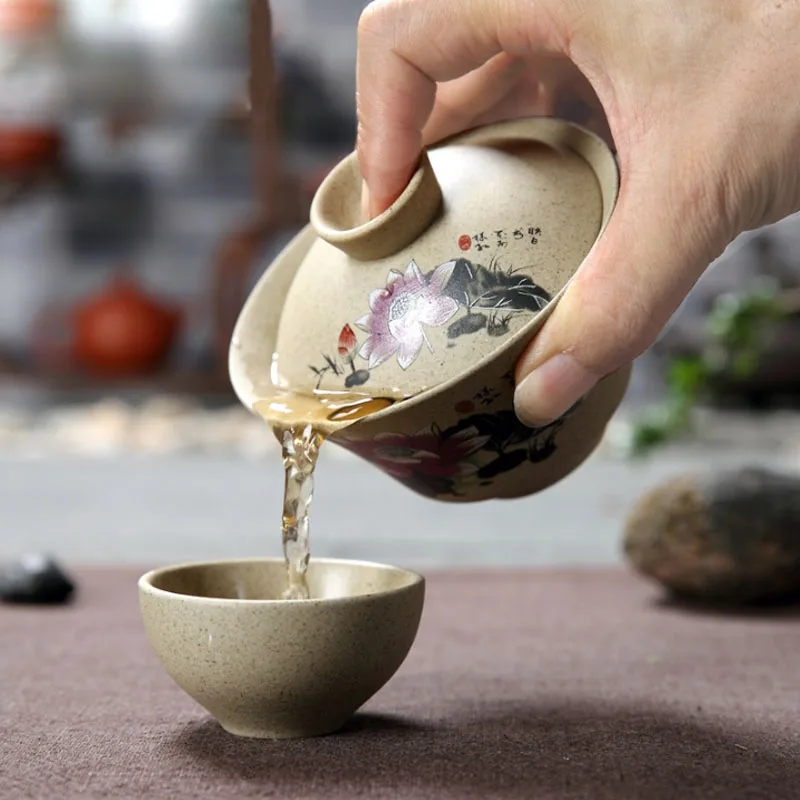 Чайный набор BORREY из фарфоровой керамики чайный Gaiwan расписанный вручную