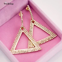 visisap europe america geometric triangle earrings for women full stone yellow gold color earring dropshipping jewelry cse088