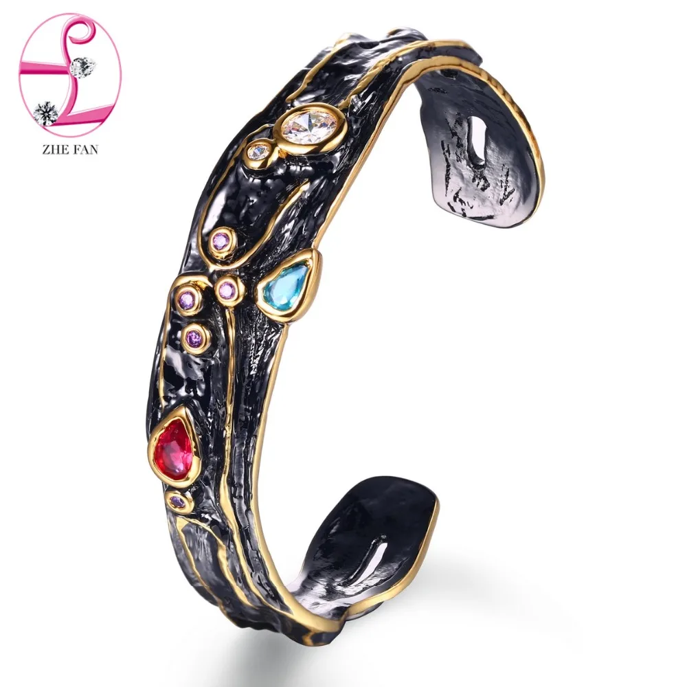 ZHE FAN черный золотой цвет винтажные манжеты браслеты для женщин 2 тона покрытием