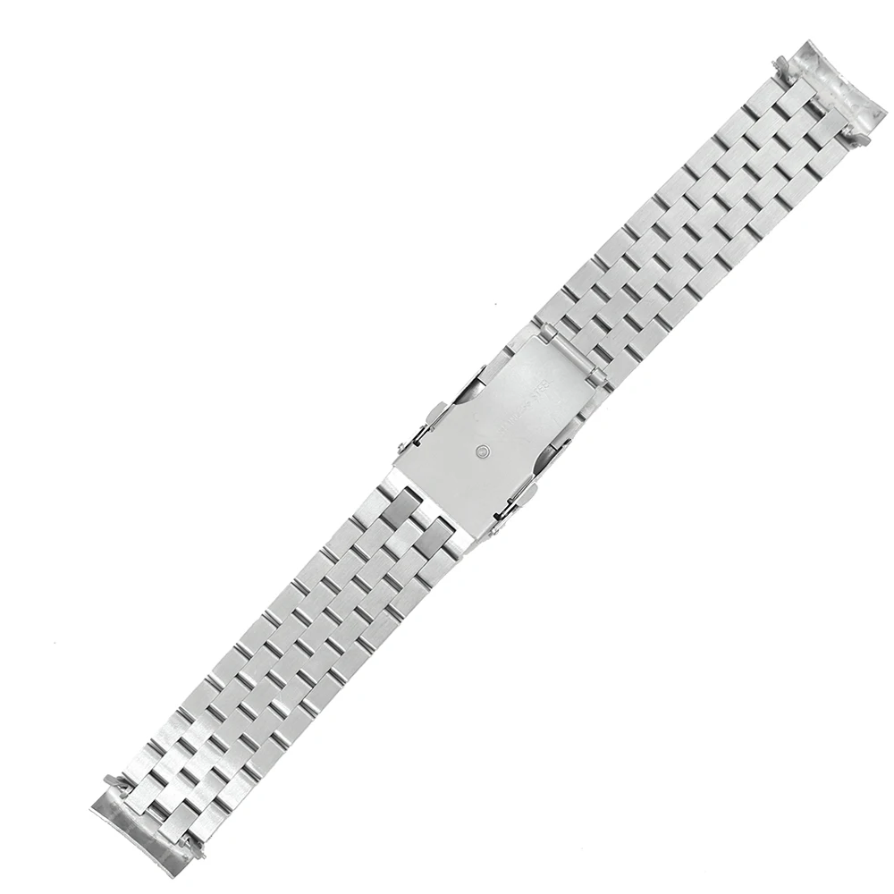 Rolamy 22mm Silver Hollow Curved End Solid Links Replacement Watch Band Strap Bracelet Double Push Clasp For Seiko