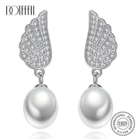 doteffil earrings natural freshwater pearl 925 sterling silver angel wings earrings pearl jewelry women weddingparty gift