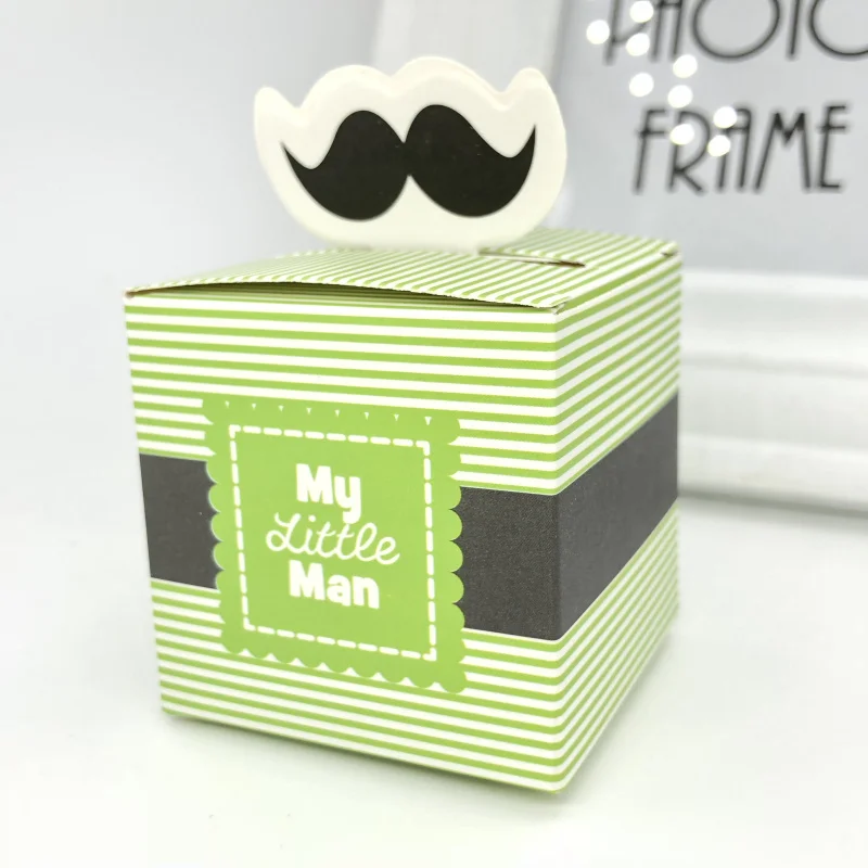 10 шт. в полоску мой маленький человек милые усы узор Baby Shower Подарочная коробка конфет вечерние поставки коробка шоколада сувениры 5,5*5,5*5,5 см