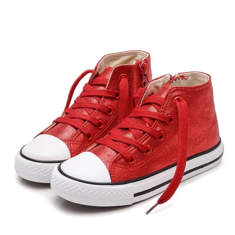 LIULIVERSON~Pearlized Gold Red Children's High Top Sports Shoe for Baby Boys and Girl Canvas Casual Fashion Sneakers | Детская