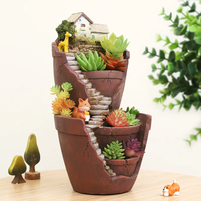 

Garden Sky City Creative Resin Flowerpot House Shaped Garden Pot New Arrival Plant Flower Pots for Succulent Planter Lovers
