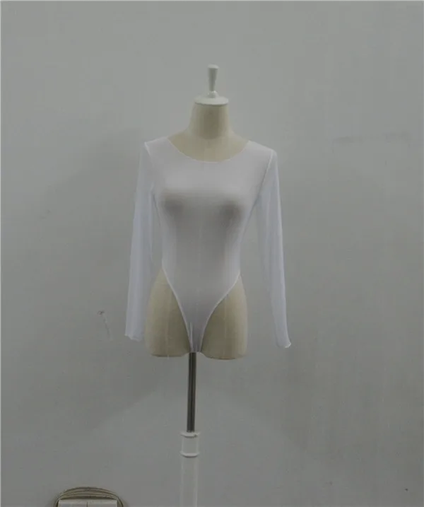 

Sexy Women Open Crotch Sheer Mesh See Through Long-sleeve Bodysuit Leotard Top Transparent Underwear Teddies Bodystocking FX23