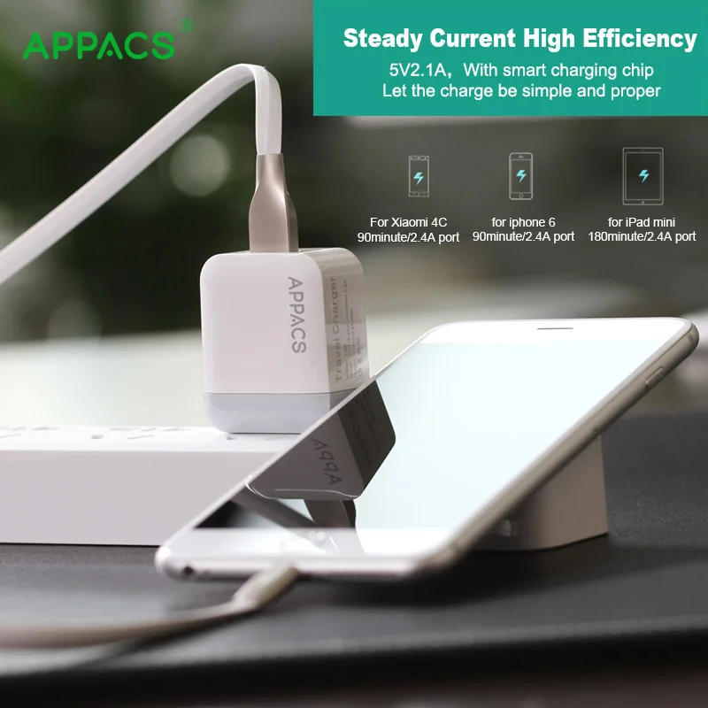 APPACS 5V 2.1A Смарт путешествия USB зарядное устройство адаптер стены Портативный США