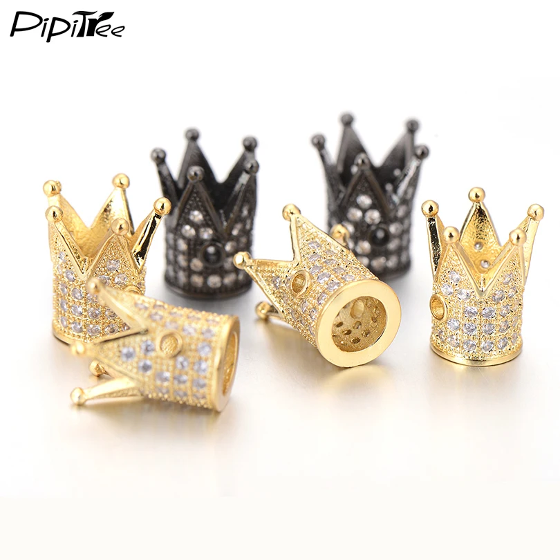 Pipitree Роскошные бусины короны из кубического циркония с микро закрепкой для