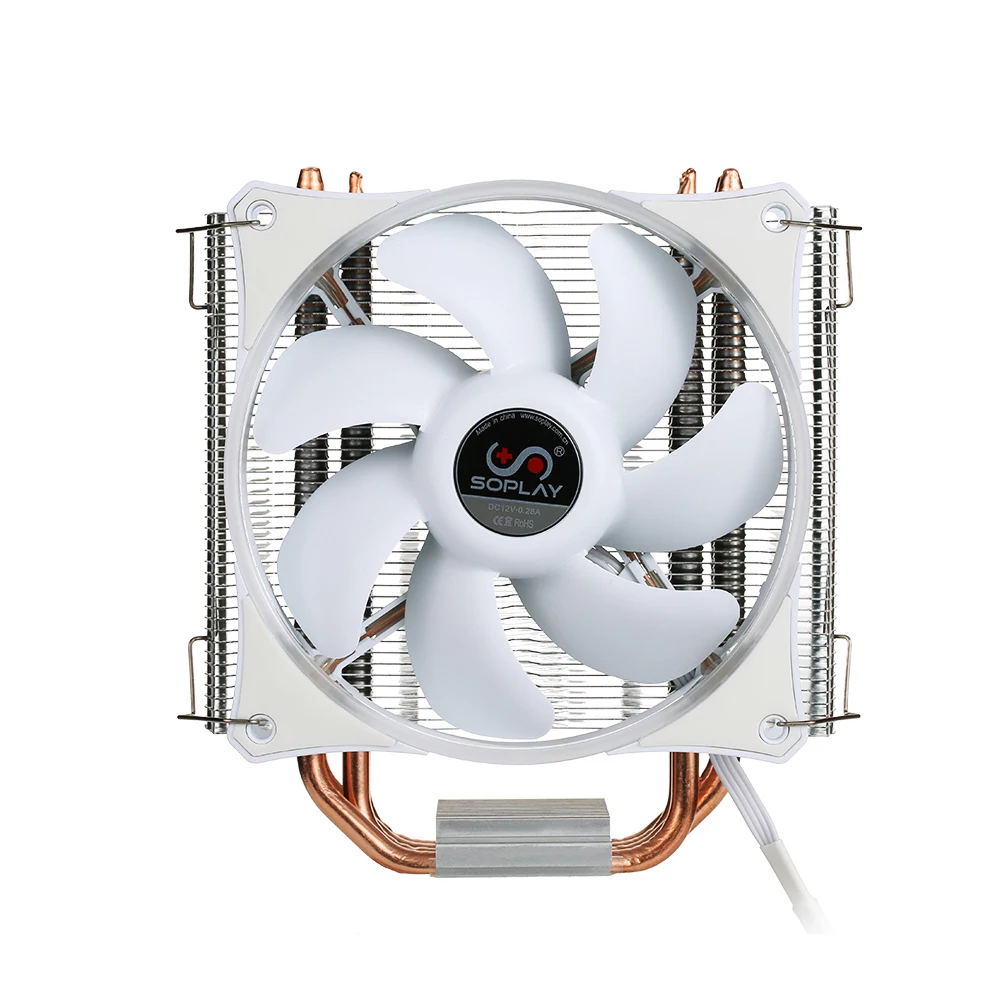 SOPLAY cpu Cooler 4 тепловые трубки 4pin 12 см белый светодиодный вентилятор ПК компьютер для Intel LGA 115X AMD все серии охлаждения процессора вентилятор радиатора