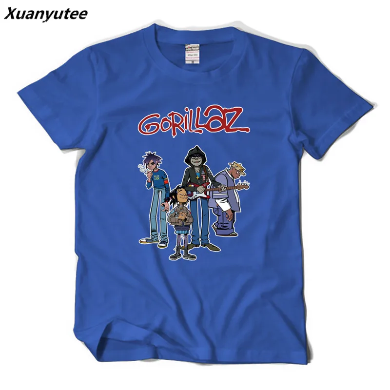 Мужская футболка с принтом Xuanyutee Gorillaz хлопковая Повседневная коротким рукавом