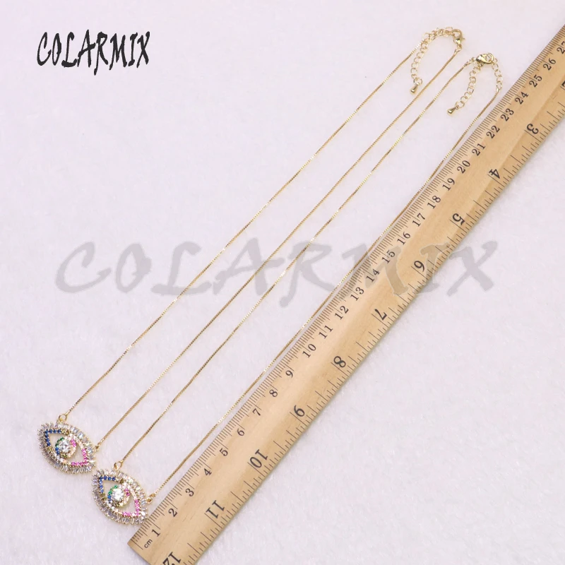 

4Pcs EYE shape necklace Zircon colorful crystal pendant necklace metal chain pendant necklace jewelry gift for lady 5321