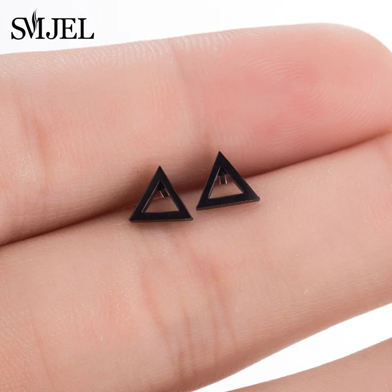 Маленькие женские серьги SMJEL из нержавеющей стали черные полые треугольные