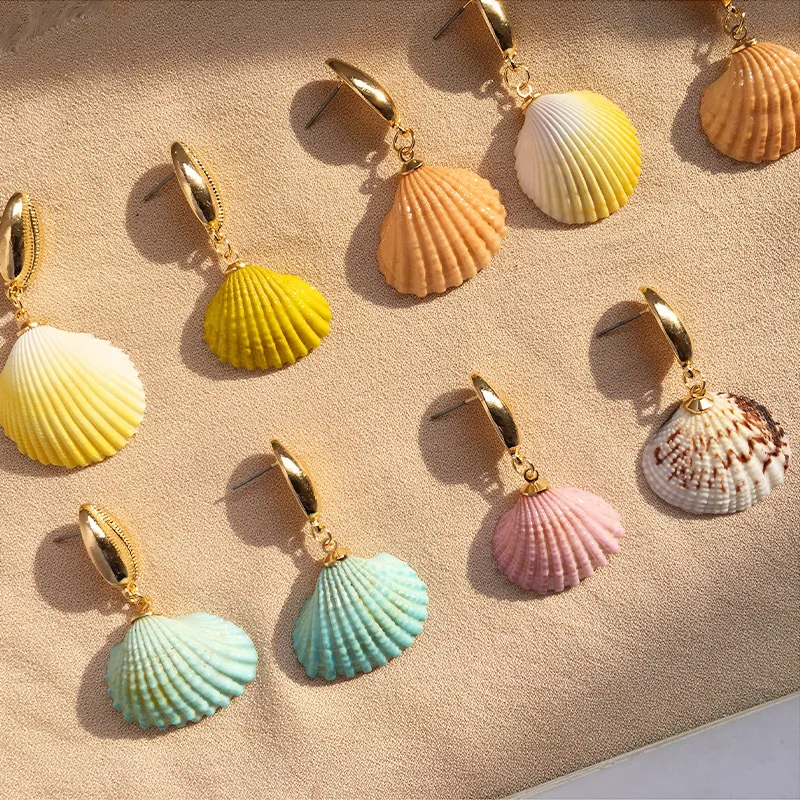 

6pcs/Lot New Natural Shell Pendant Earrings Handmade Gold Conch Seashell Maxi Pendientes Largos Earrings for Women Beach Party