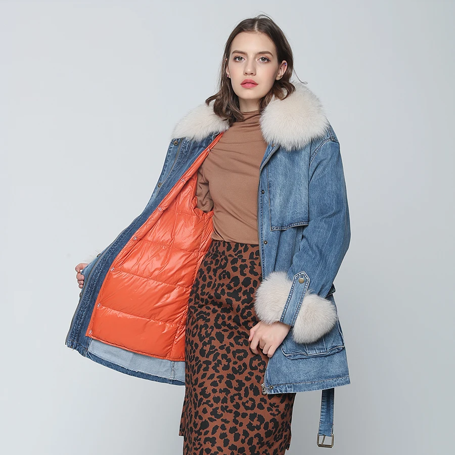 Женская длин.джинс.куртка парка с мех.отд.OFTBUY длинная утепленная джинсовая