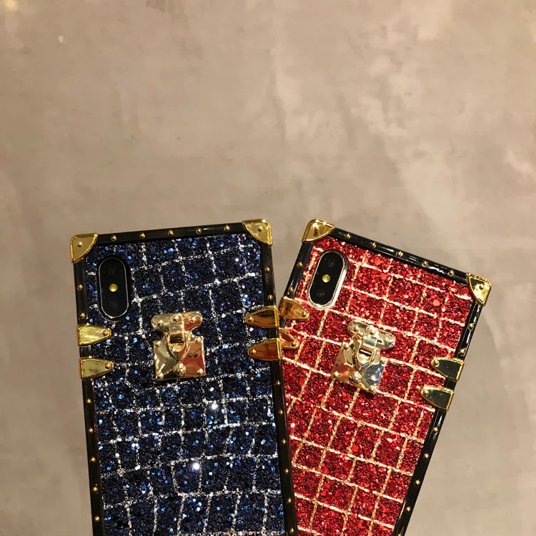 Роскошный блестящий квадратный чехол для телефона для samsung Galaxy S8 S9 Plus Note 9 10 Pro с окантовкой золотого и серебряного цвета решетчатый чехол Чехол