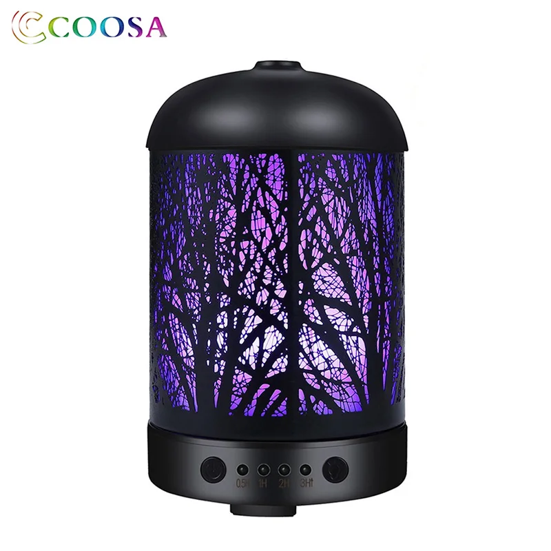 

COOSA Forest Type Ultrasonic Air Humidifier 100ml Metal Aroma Essential Oil Diffuser 7 Color LED Lights for Home Bedrooom Gift