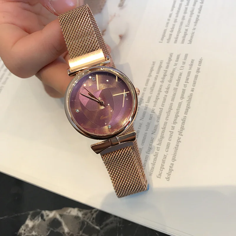 Gold Purple Роскошные женские часы, женские тонкие часы с магнитным ремешком, модные женские качественные японские кварцевые наручные часы Zegarek Damski - Цвет: Gold Purple
