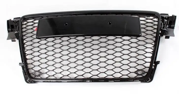 black chrome logo A4 B8 Honeycomb Hood Grill with Emblem Logo Front Bumper Mesh Grill Grilld For Audi A4 S4 RS4 2009 2010 2011 2012 - Цвет: black chrome logo